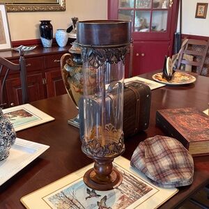 Vintage-Style Brown and Clear Glass Candle Holder